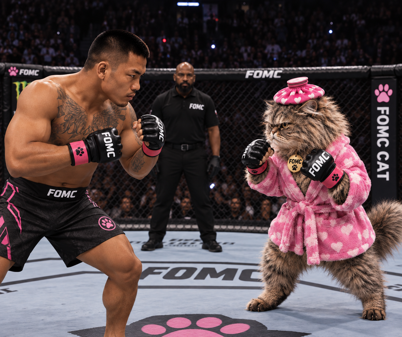FOMC Cat in a humorous fight-night scene